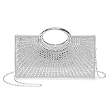 DTGN Evening Bags Clutch Purses for Women Formal, Rhinestone Handbags Purse Shoulder Bag with Chain Sparkly for Wedding Guest Party Silver