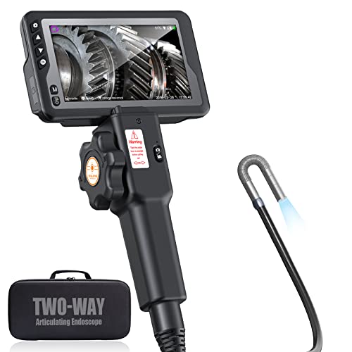 Articulating Borescope with Monitor, Teslong Two-Way 180 Degree Visual Endoscope Automotive Inspection Camera with 4.5inch LCD Screen, 3.2ft Flexible Gooseneck Videoscope with Carrying Case