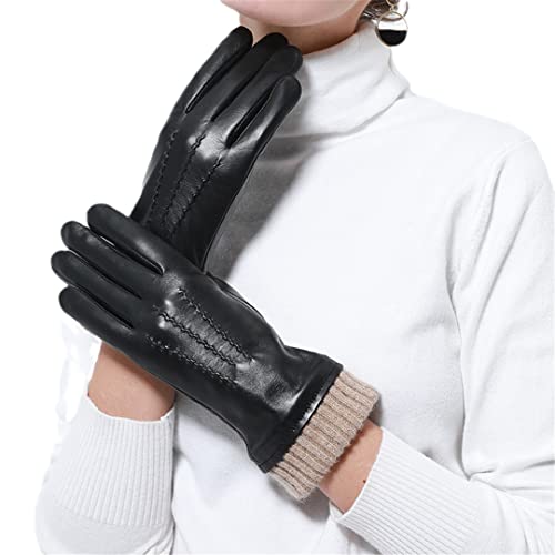 Guanti Invernali da Donna in Pelle Guanti da Donna in Morbida Pelle di Pecora Lavorata a Maglia Calda