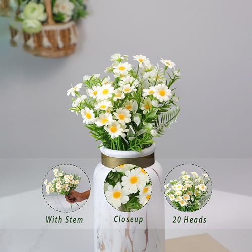 Image of Art Street Artificial White Flowers Bunch |Daisy Flowers for Home | Living Room, Decor |Christmas Day, New Year, 7 Head 20 Flowers| Pack of 2|Size 11 INCH, (Without Vase)