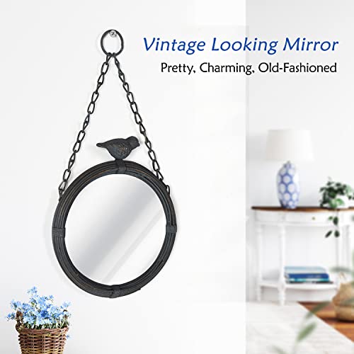 Nikky Home Shabby Chic Small Wall Mirrors Decor Decorative Metal Framed Hanging Round Mirror Vintage Rustic With Sparrow For Bathroom Living Room Office, Antiqued Black #TOP6