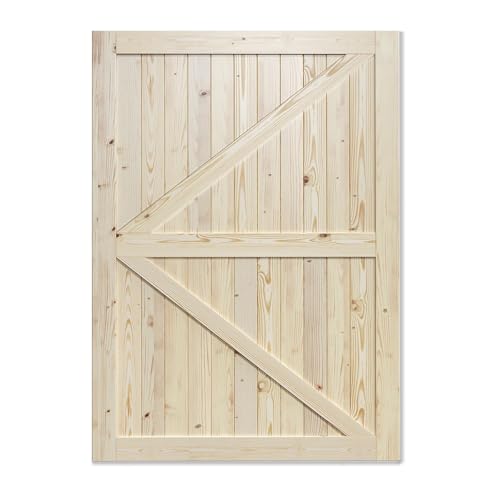 Image of SmartStandard 60in x 84in Sliding Barn Wood Door, Natural, Fit 10FT Rail