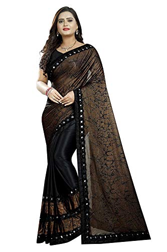 Mahalaxmi Fashion Printed Bollywood Silk Blend Ruffle Frill Saree Black
