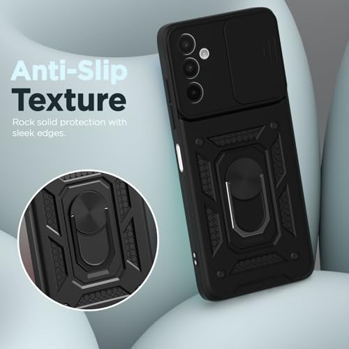 Image of Outlouders Back Cover for Samsung Galaxy A16 5G | D10 Tough Armor 360 Protection Case with Sliding Camera Shield & Ring Holder Stand Bumper Case (Black)