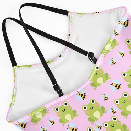senya Girls Swimsuits One-Piece Swimwear Tie Bathing Suit Beach Summer Round Neck 9-10T Frog Bee Pattern4