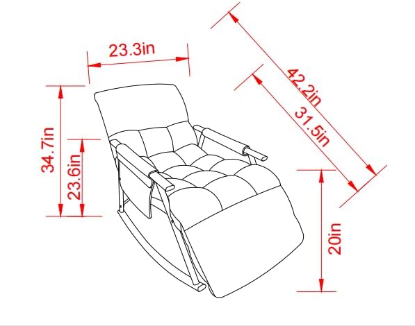 Technical diagram with dimensions of the FAVSH Casual Folding Rocking Chair
