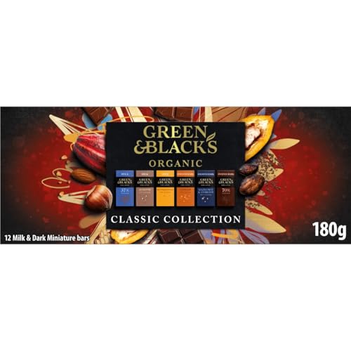 Green & Black's Organic Tasting Collection, Box of 12 Assorted Miniature Chocolate Bars, Perfect Treat for Gifting or Sharing, 180 g (Pack of 1)