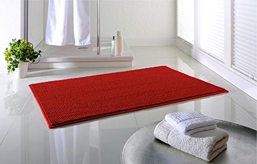 Preisvergleich Produktbild DreamHome hochwertige Badematte rutschfest, Badezimmerteppich, Badvorleger, schnell trocknender Duschvorleger in 65x110cm, besonders pflegeleichter Anti-Rutsch (Chilli ROT)
