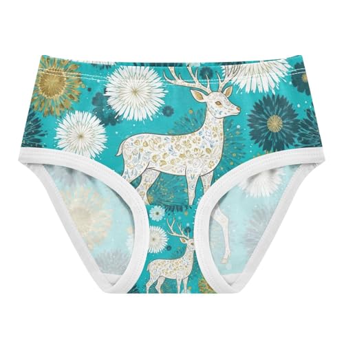 Deer White Gold Floral Underwear Girls, Toddler Panties, Cotton Girls Underwear, 2–8 Years