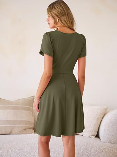 Image of ANRABESS Womens Summer Dresses Short Sleeve Wrap Deep V Neck A-Line Floral Dress Causal Flowy Boho Beach Vacation Sundress