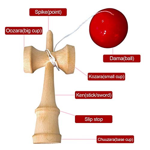 HOLYKING Wooden Tribute Kendama Toy - Japanese Cup and Ball Catch Kadoma Game Ball in Cup Game - Red