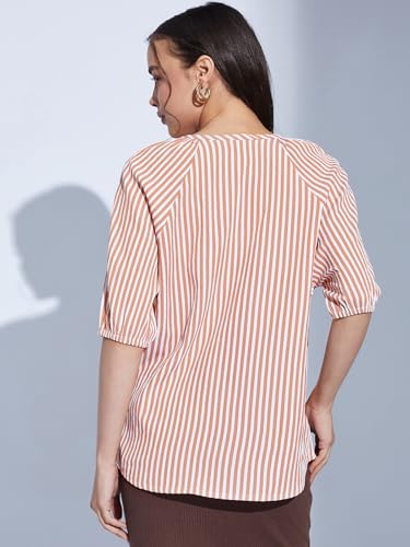 Image of Selvia Women Textured Crepe Printed Top Regular fit Shirt Style Top Round Neck Half Sleeve Stylish Top