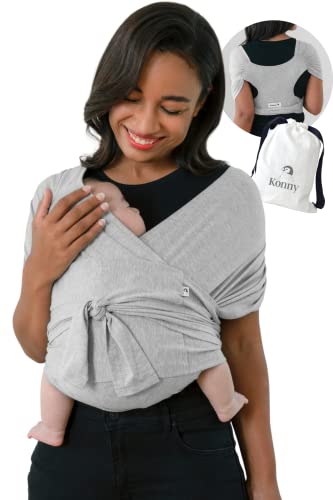 Image of Konny Baby Carrier Elastech Carrier Wrap, Easy to Wear Baby Wrap Carrier, Perfect Essentials Cloths for Newborn Babies up to 44 lbs, (Grey, M)