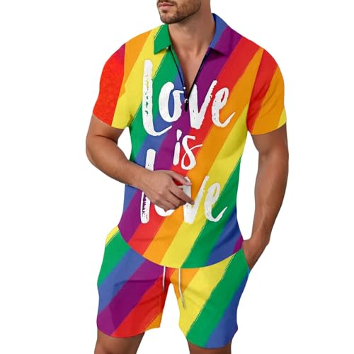 Conjunto deportivo de manga corta para hombre, diseño de arcoíris, camisas y pantalones cortos para gimnasio, correr, uso casual, vacaciones del orgullo gay LGBTQ, trajes de verano para fiesta de CSD