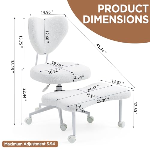Image of Ergonomic Cross Legged Office Chair with Wheels, ADHD Chair for Adults, Meditation Chair, Yoga Office Chair, Comfortable Back Support, Height Adjustable,Small Spaces,Teddy Fleece-Beige