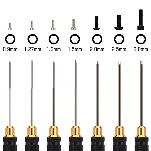 Injora 7 Pcs Rc Hex Screw Driver Set, Rc Repair Tools Kit, Allen Wrenches Sets, 0.9, 1.27, 1.3, 1.5, 2.0, 2.5, 3.0Mm Hexagon Head Screwdriver Wrenches For Rc Model Car Drone Boat Helicopter #TOP1