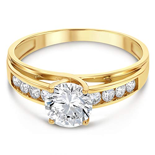 Ioka - 14K Solid Gold 1 Ct. Round Cut Cubic Zirconia CZ Wedding Engagement Ring