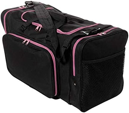 24" Blank Sports Duffle Bag Gym Bag Travel Duffel With Adjustable Strap *Vintage Black with Stylish Neon Outlines* (BLACK/CHARITY PINK)