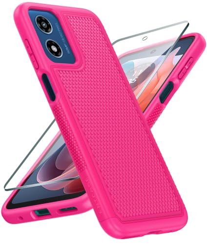 Image of FNTCASE for Moto G-Play 2024 Case: Dual Layer Non Slip Matte Shockproof | With Screen Protector, Military Grade Drop Protection, Anti-Scratch, Heavy Duty Protective Phone Cover, Daily Use, Pink