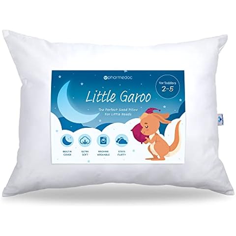PharMeDoc Toddler Pillow for Kids, White, 36 x 48 cm - No Pillowcase Needed - Machine Washable Cover