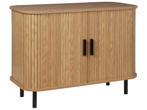Beliani Aparador Retro Puertas correderas MDF Patas de Metal Sala de Estar marrón Claro Bradley