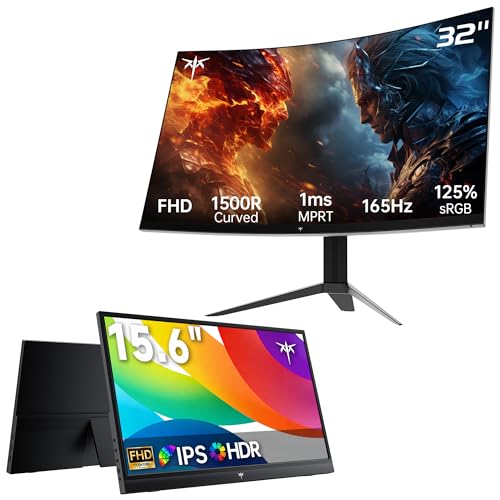 Image of KTC 32 Inch FHD 165Hz Curved Gaming Monitor & Portable Monitor 15.6 Inch