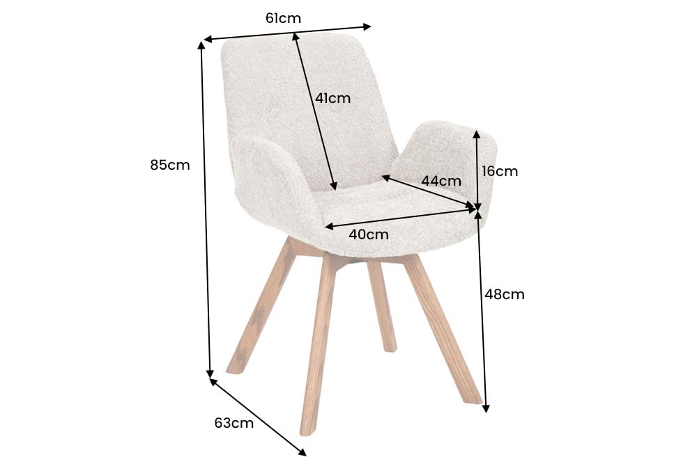 Stuhl BALTIC - 61cm - beige - Bouclé-Stoff Massivholz-Beine Eiche drehbar