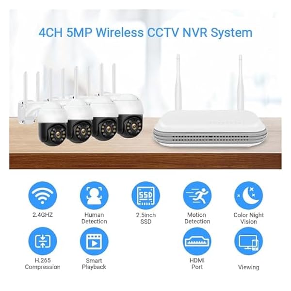 Bedraad beveiligingscamerasysteem 5MP WIFI Bewakingscamera's PTZ 4CH Draadloze WIFI Systeem Camera Kit IP Twee Richting Kleur Nachtzicht Thuis CCTV camera (Size : 2T, Color : NVR With 3PCS Camera)