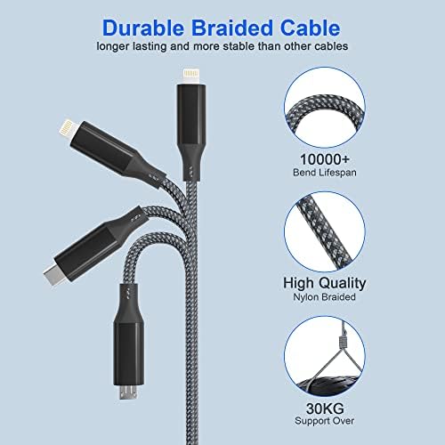 2M USB C Multi Fast Charging Cable,4-in-1 Multi Charging Cable Nylon Braided Cord with Universal Multiple Ports,USB C to Multi Charger Cable with USB C/Micro USB/Lightning Connector for iPhone Android