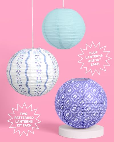 Image of xo, Fetti Blue Coastal Paper Lanterns - 6 pcs. | Beach Party Decorations, Bachelorette Lights, Nautical Birthday Tablescape, Seaside Shower Centerpiece