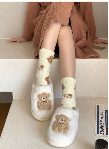 Fuzzy Bear Fall Kawaii Socks for Women Teen Girls Cute Cozy Fluffy Animal Japanese Home Sleeping4