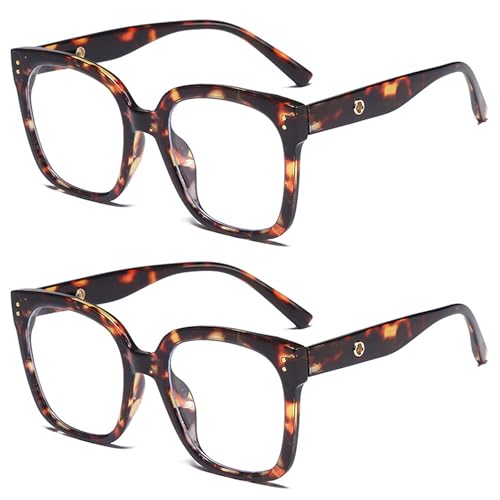 UILYNIU 2 Paires Lunettes Anti Lumière Bleue pour Femme, Surdimensionnées de la Mode, de Vue Ronde et pour Ordinateur