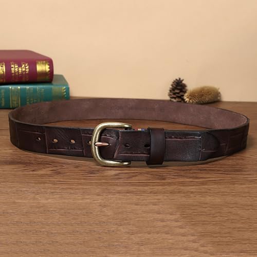 Leather Belt Vintage Cowhide Belt for Men Women Distressed Leather Strap with Solid Antique Brass Buckle for Casual Jean Pants(130cm/51 Coffee)3