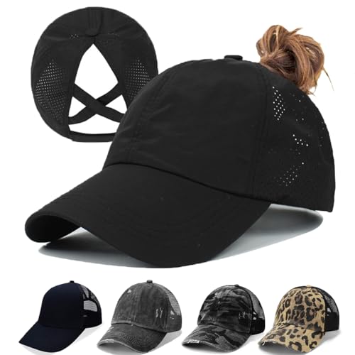 Criss Cross Hat Washed Distressed Baseball Cap Ponytail Hat High Messy Bun Ponycap for Women