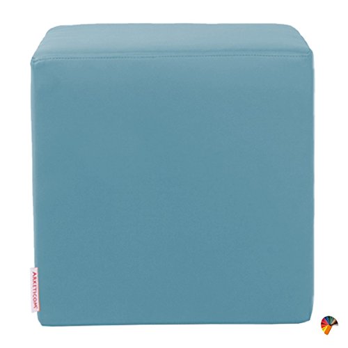 Arketicom Puff Puf Pouf Dado, Cubo Reposapies en Piel Sintetica Polipiel (Desenfundable con Cremallera) en Poliuretano Expandido de Alta Densidad Celeste 35x35 cm