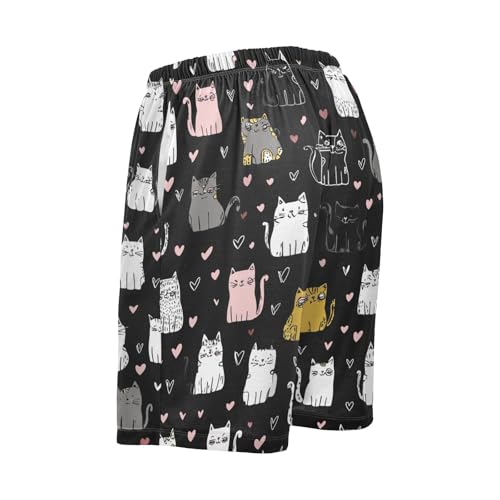 Cartoon Cat Love Heart Print Pajama Bottom Shorts for Men Soft Casual Sleep Lounge Shorts with Pockets S-XXL3