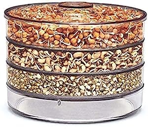 UCRAVO Sprout Maker with 4 Compartments for Multi Purpose Use - 500ml Plastic Grocery Container Sprouted Grains Seeds Dal Channa Chole Ragi Organic Sprouting Jar (4-layer)