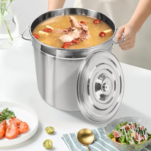 Mqwdxzfes Olla de acero inoxidable de 50 litros, olla grande con tapa, olla para gulash comercial, olla de camping, conservación del calor universal para catering buffet