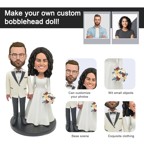 Custom Bobblehead Anniversary Gifts for Couples, Personalized Handmade Clay Figurine Crafted by Photo, 2 Person Fully Customizable Clay Figurine for Wedding Cake Topper Engagement Gift E - Thumbnail 5