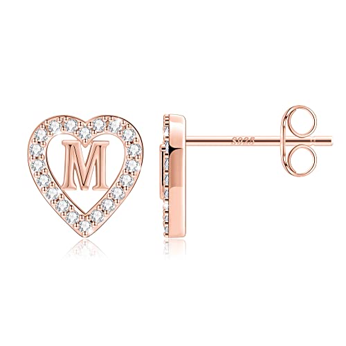 Image of Anoup Heart Initial Earrings for Girls Gifts - S925 Sterling Silver Post CZ Hypoallergenic Stud Initial Earrings for Women Teen Girls Birthday Gifts for Kids Jewelry