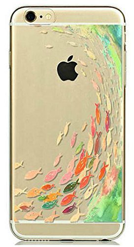 iPhone 6 Plus / 6s Plus Compatible , Designer Choice Collection Colorful Flexible Ultra Slim Transparent Translucent iPhone Case Cover - Colorful Fish Swarm