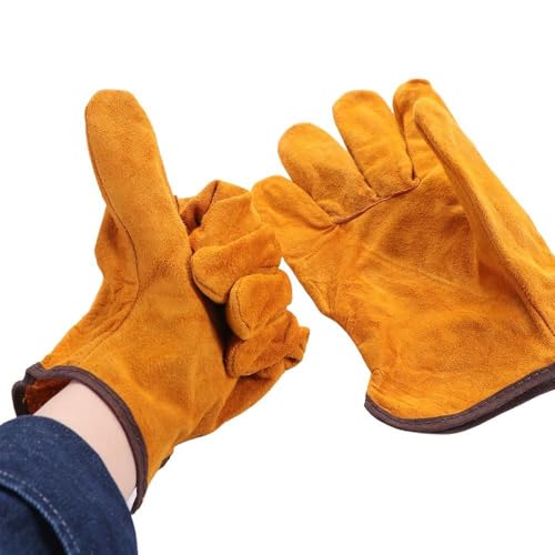 Image of Wire Scratch Brush 1 Pair Welding Gloves,Wire Brushes for Cleaning with Silicone Handle + Heat & Wear Resistant Lined Leather Gloves, for Weld /BBQ /Gardening
