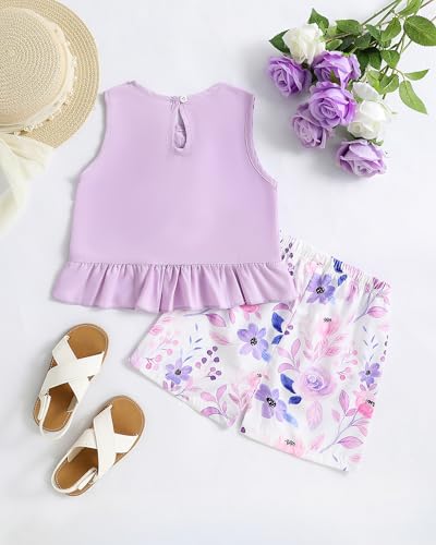 Image of Weebaby Toddler Girl Clothes Baby Summer Outfits Sleeveless Halter Top Ruffle Short Set Cute Kids Clothes Girls