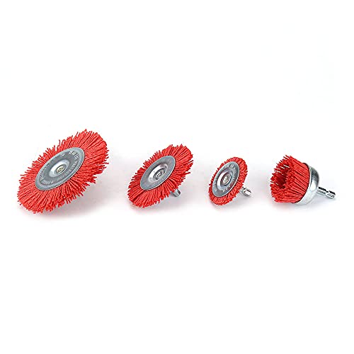 Image of 4 Pack Nylon Filament Abrasive Wire Brush Polishing Wheel with 1 /4 inch Hex Shank Surface Cleaning Rust Removal Red 120#
