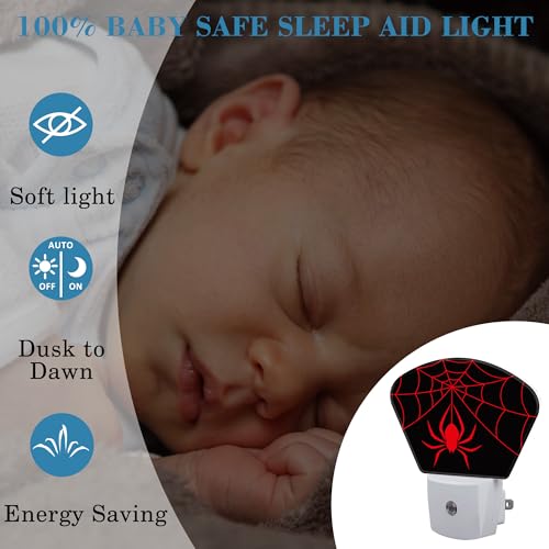 Image of Red Spider Night Light for Kids, Spider Web LED Night Light Plug into Wall with Dusk to Dawn Sensor for Girls Boys Women Men Bedroom, Hallway, Kitchen, Bathroom, Stairs Decor
