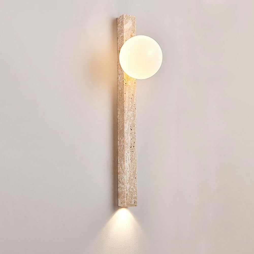 JISHUBO G9 Light Source Spherical Glass Lampshade Wall Light, Vintage Farmhouse Style Wall Sconce, G4 Base Natural Yellow Travertine Wall Lamp, Restaurant Balcony Wall Mounted Light Fixtures