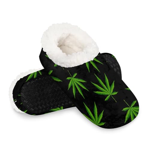 Marijuana Pattern Green House Slippers for Women Men Soft Closed Back Slippers Indoor Fuzzy Bedroom Shoes Lightweight Non-slip Home Slippers