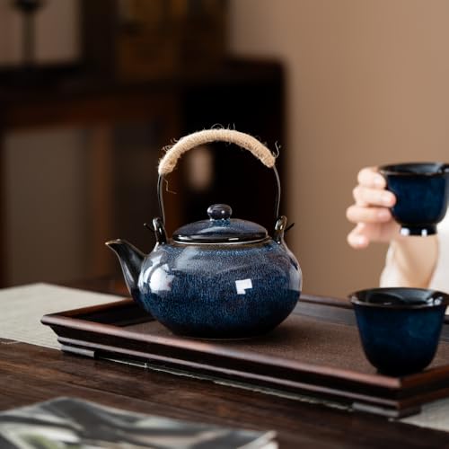 Image of Japanese Teapot with Infuser Ceramic Tea Pot with Removable Stainless Steel Filter for Loose Tea 25 OZ /750ml for Office Home Men Women as Gift Blue
