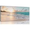 Beach Wall Art Decor for Living Room Ocean Canvas Picture for Wall Gold Sunset Painting for Bedroom Blue Seascape Theme Art Print for Bathroom Home Office Decoration Ready to Hang2040