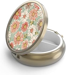 Pill Case Pill Box with Mirror Retro 3 Compartment Small Pill Case for Purse or Pocket Bronze Small Roud Pill Box or Vitamins, Fish Oil, Supplements, Pill Containe Travel Gifts(Retro Floral)
